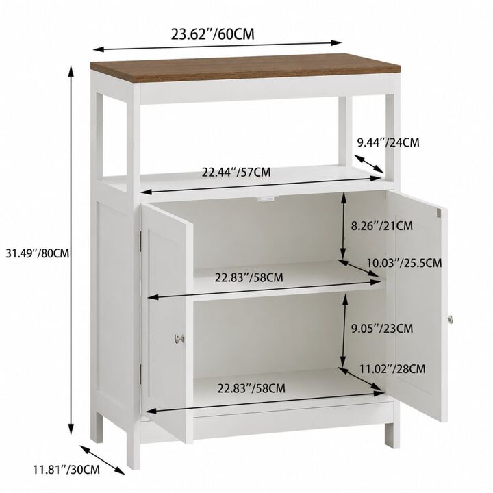 ELEMENT ACE Free-Standing Storage Cabinet with Double Doors, Adjustable Shelf, Natural Wood Top for Kitchen, Bathroom Home Spaces