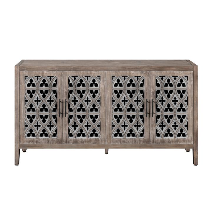 Clihome Hollow Four Door Antique Cabinet, American Country Style, Suitable for Living Room, TV Cabinet, Kitchen