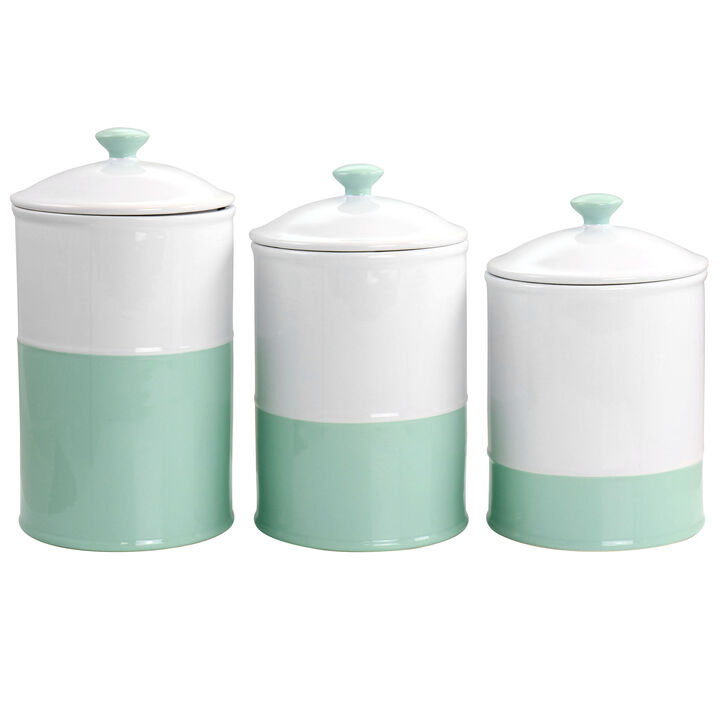Martha Stewart Stoneware Canister and Lid 3 Piece Set in Blue and White