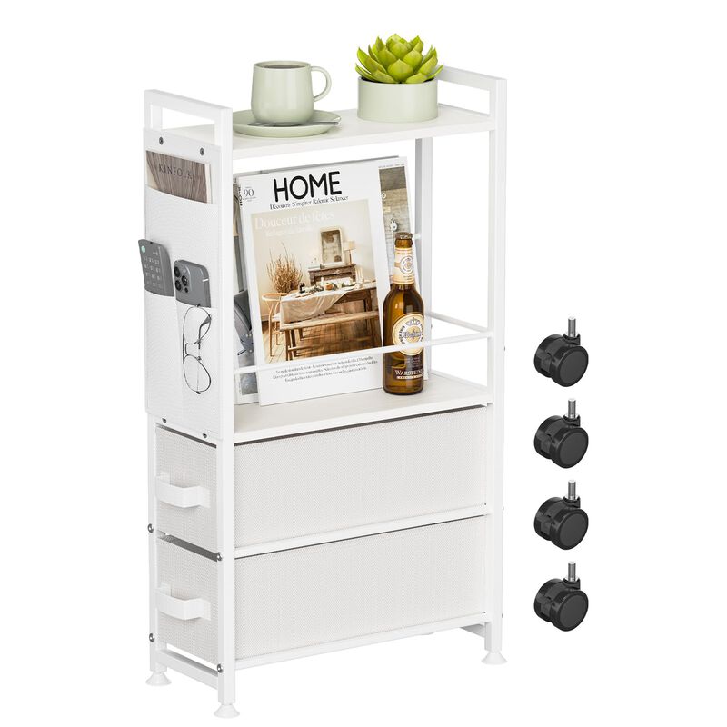 Oppro Small Narrow Side Tables for Small Spaces, Skinny Bedside End Table Nightstand with Drawers&Wheels, Slim Desk Stand Magazi