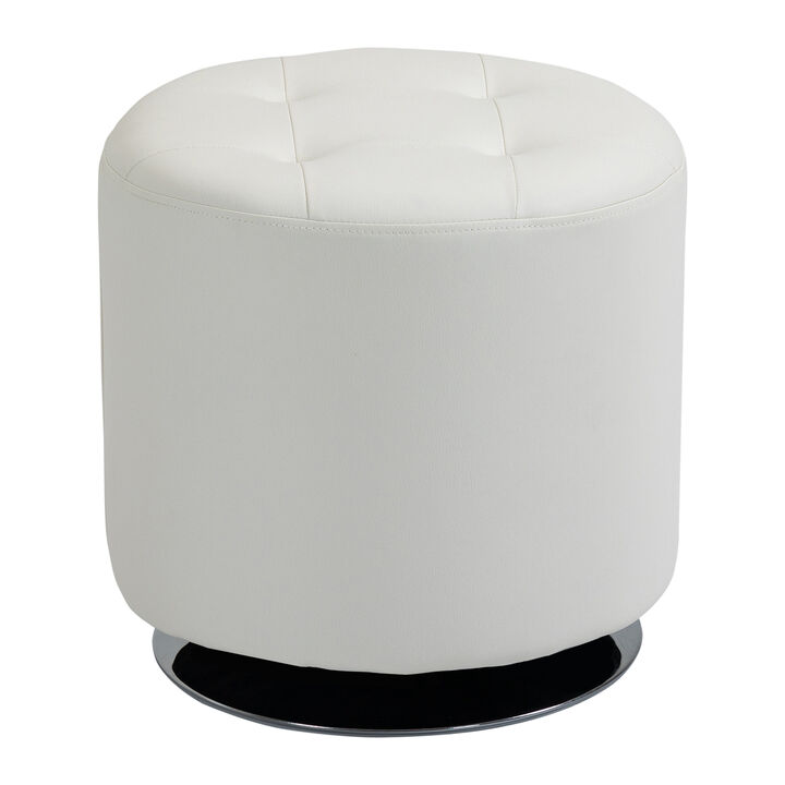 HOMCOM 360° Swivel Foot Stool Round PU Ottoman with Thick Sponge Padding and Solid Steel Base, White