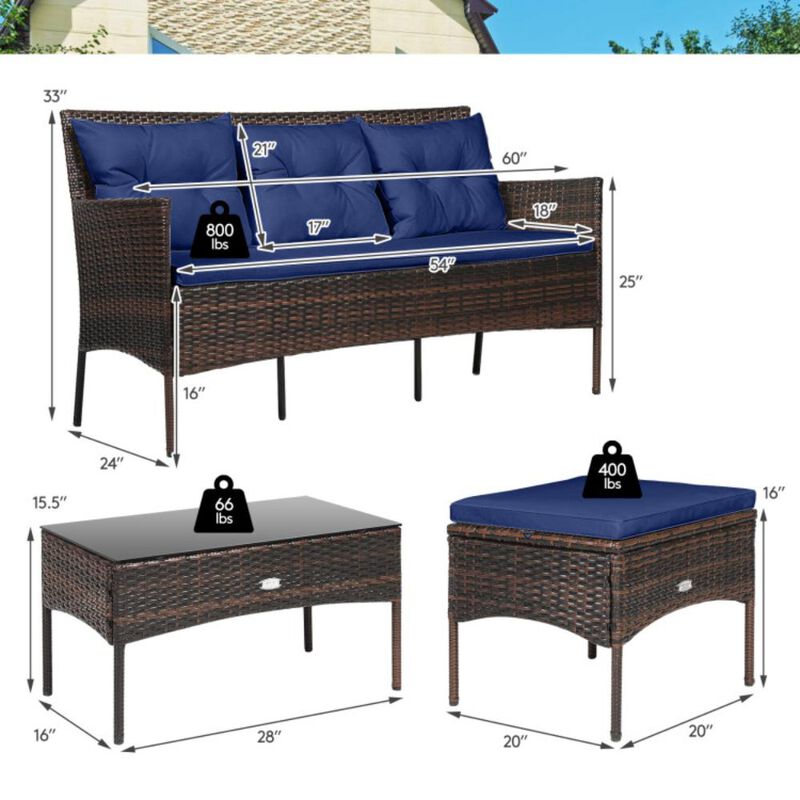 Hivvago 3 Pieces Patio Furniture Sectional Set with 5 Cozy Cushions