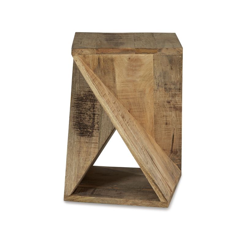 Axoi Accent Side End Table, Solid Wood Twist, 14 Inch Distressed Brown