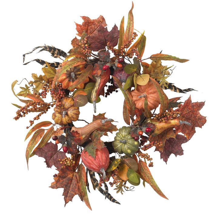 Nearly Natural 24-in Pumpkin & Berry Wreath