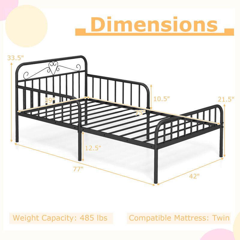 Bed Frame with Headboard and Safety Side Guardrails