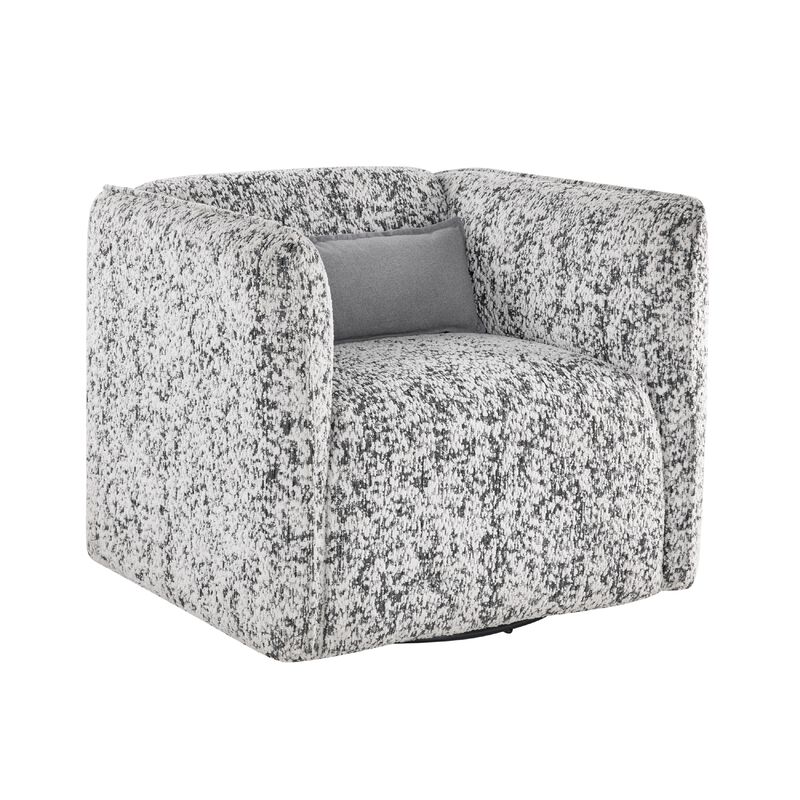 Swivel Armchair, Gray Jacquard Fabric, Foam Cushioning, Square Frame