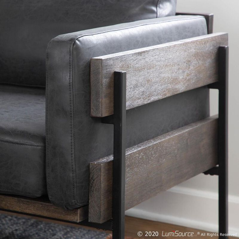 LumiSource Black Metal, Grey Wood, Black PU Kari Accent Chair
