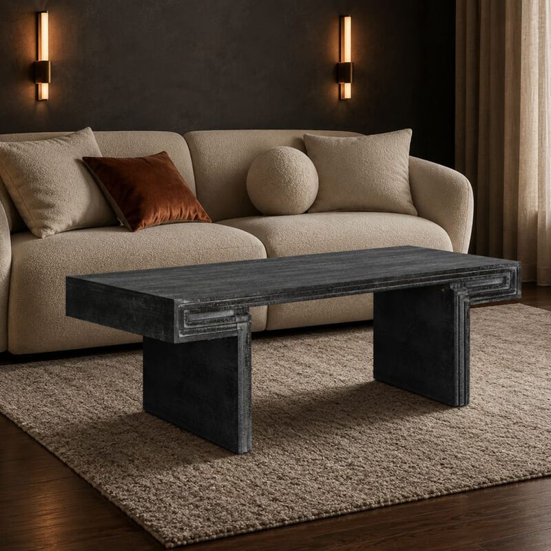 GOODSILO Vintage Industrial Rectangular Coffee Table with Double-Tier Open Shelving Reclaimed Wood Texture Rustic Finish for Living Room Home Office Use image number 2