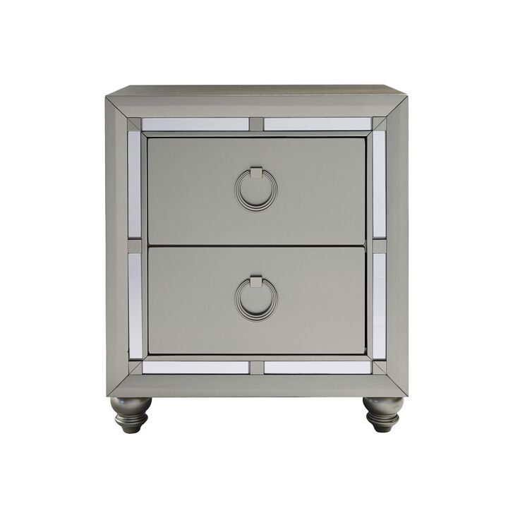 2-Drawer Tone Nightstand – Bedside Table with Decorative Mirrored Trim