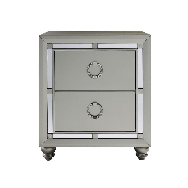 2-Drawer Tone Nightstand – Bedside Table with Decorative Mirrored Trim