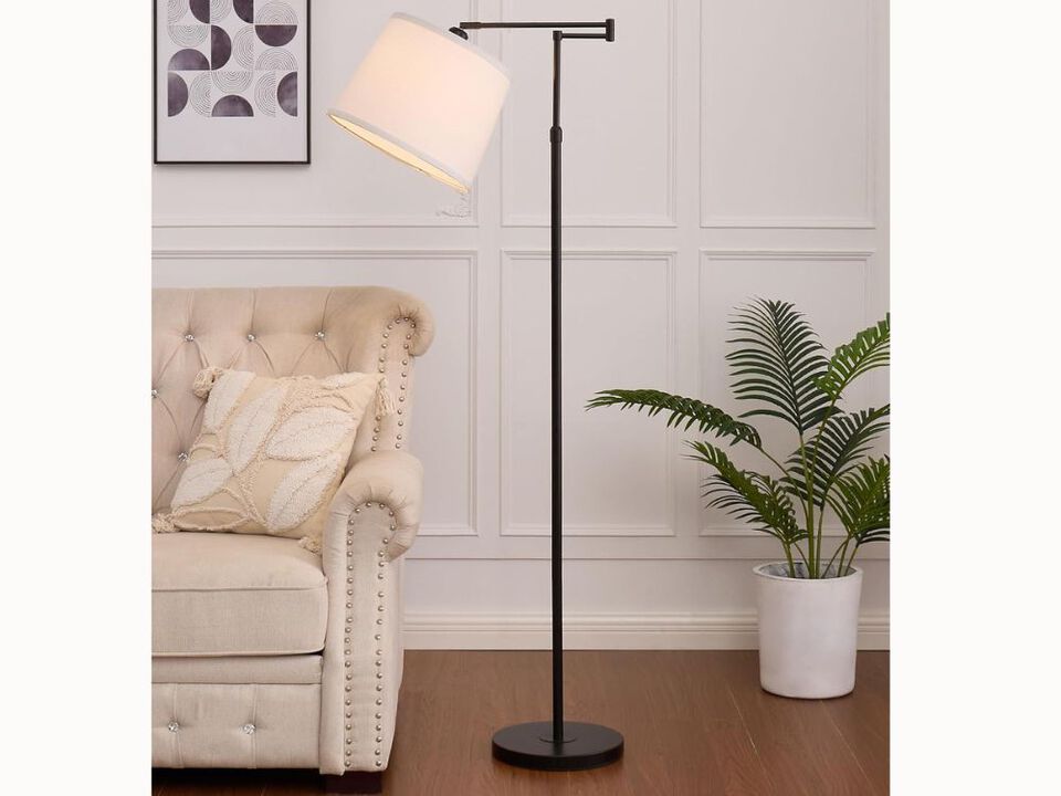Adjustable Swing Arm Floor Lamp – 55"–65.5" Tall, Matte Black, Modern Reading Light