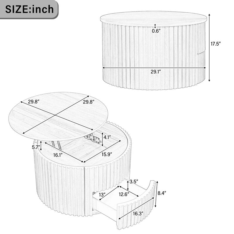 Merax Height-Adjustable Round Coffee Table with Smooth Lift Mechanism, Concealed Storage image number 4