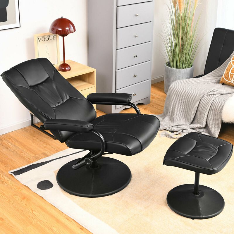 360&deg; PVC Leather Swivel Recliner Chair with Ottoman image number 5