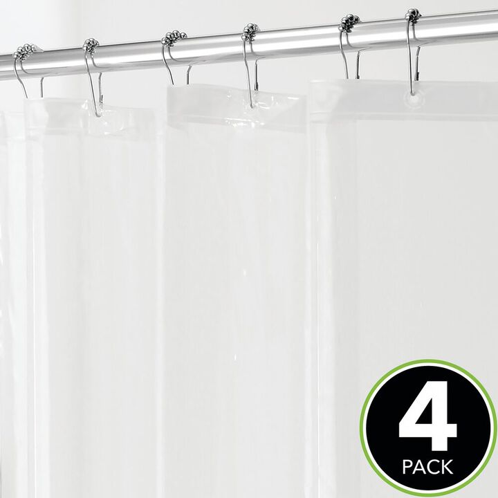 mDesign Long PEVA 72" x 72" Waterproof Shower Curtain Liner, 4 Pack, Clear
