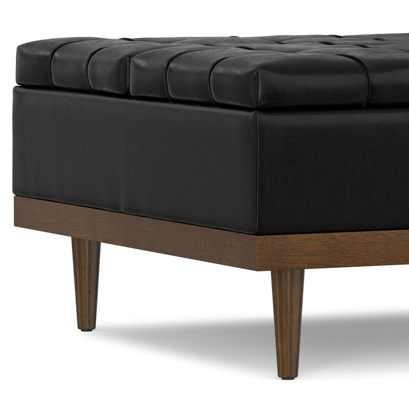 Mariah 36 inch Wide Contemporary Rectangle Lift Top Table Storage Ottoman in Midnight Black PU Black faux leather, Assembled