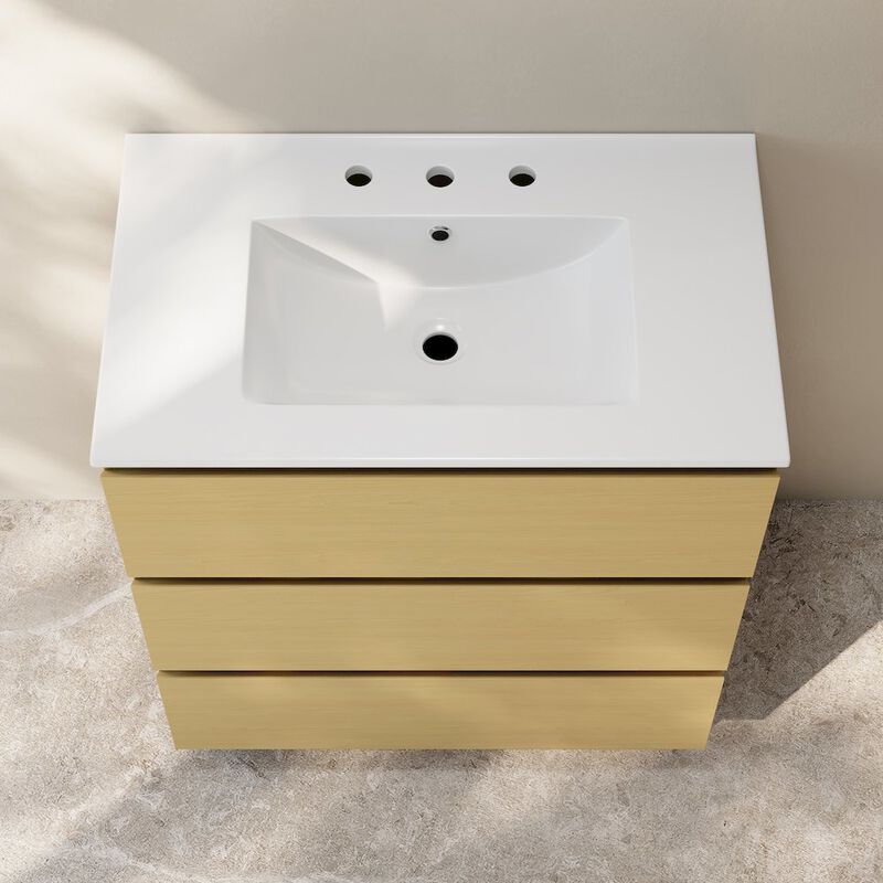 30" Freestanding Bathroom Vanity in Natural Oak with 3-Hole Widespread Sink Top image number 3