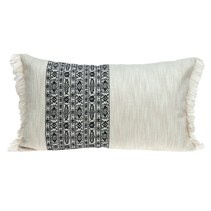 24" Black and White Geometric Rectangular Throw Pillow