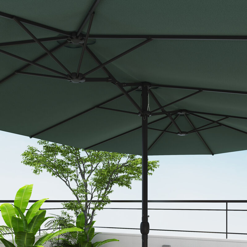 FUFU&GAGA Oversized Dual-Head Patio Umbrella with Crank Lift Sandbag Base and Cover 15 ft x 9 ft Mint Green image number 4