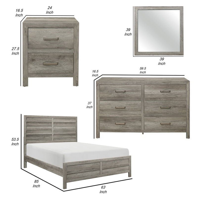 Kade 4 Pc Queen Size Bedroom Set, Slatted Panel Design, Weathered Gray Finish