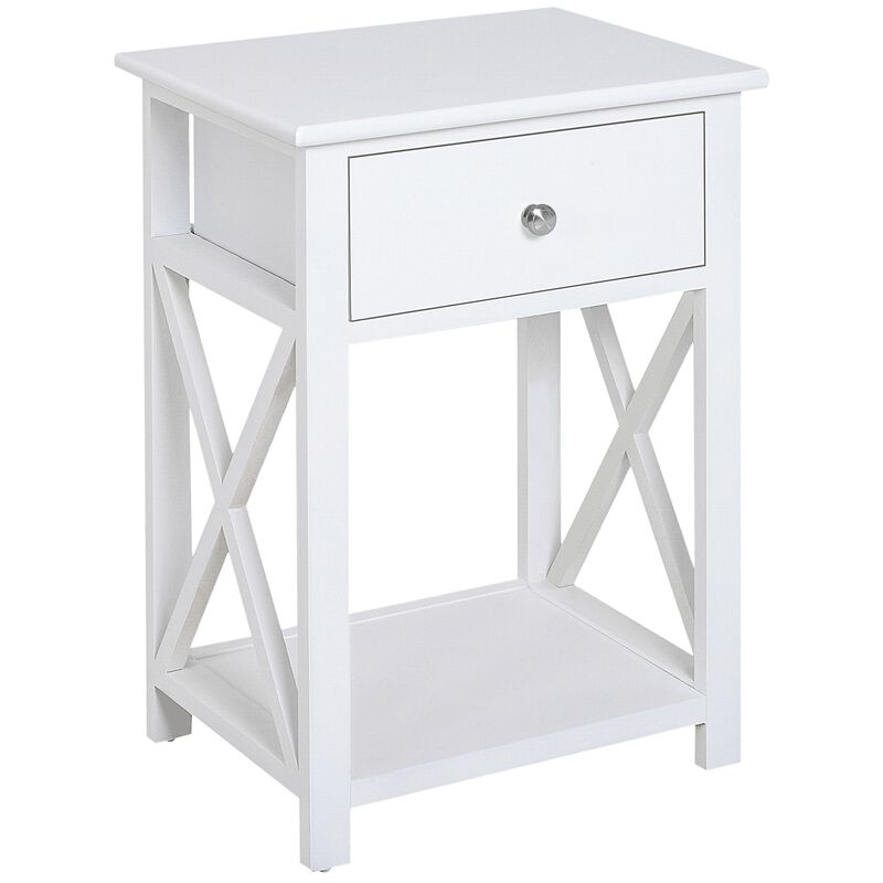 Minimalist Accent Piece: Flat White Modern Table with Drawer and Shelf