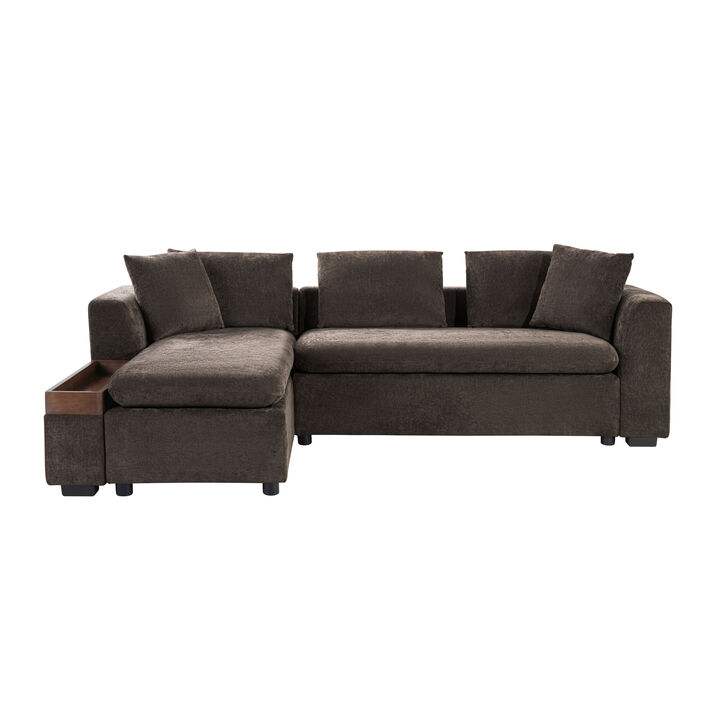 Whisen 93.7" L-Shaped Sectional Sofa, Chenille Couch with Wooden Storage, American Design for Living Room, Apartment
