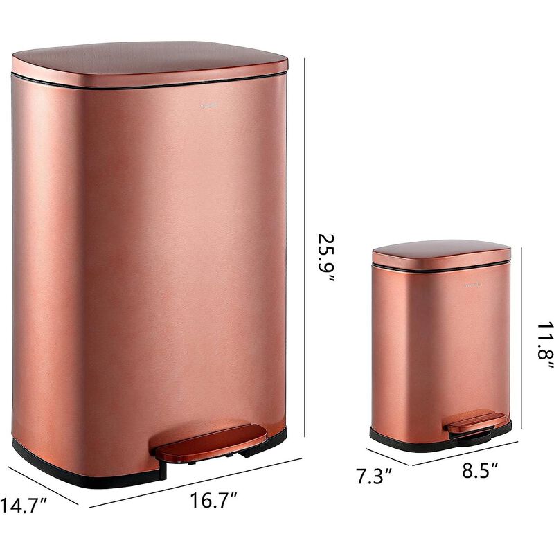 Set of 2   Copper Gold Step on Trash Can   13 Gallon and 1.3 Gallon