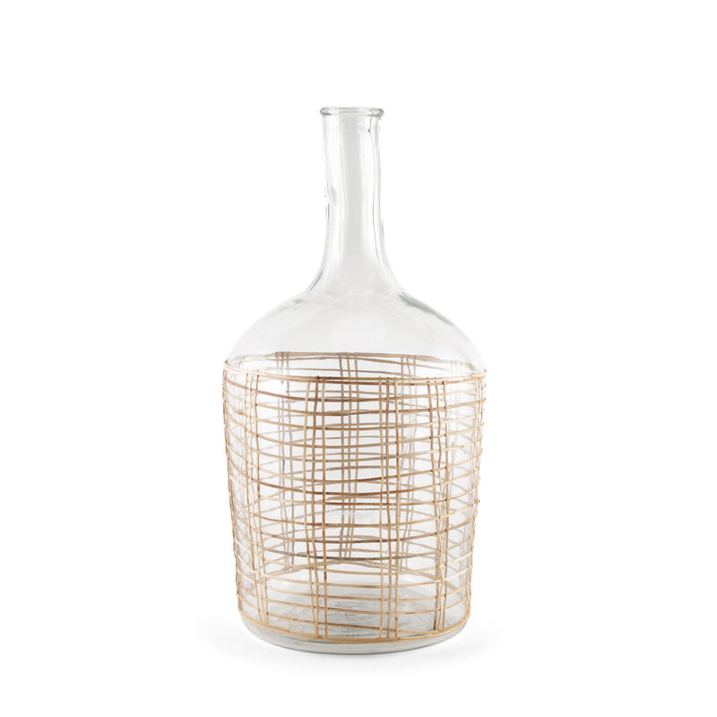HomeRoots 20" Clear And Natural Glass Round Floor Vase With Wrapped Rattan image number 2