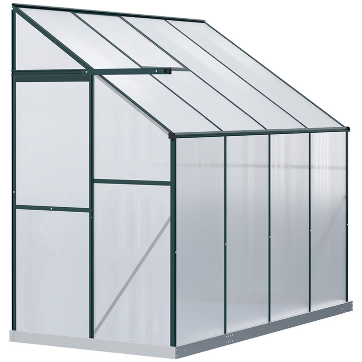 Outsunny 8' x 4' x 7' Hobby Greenhouse, Walk-in Lean-To Polycarbonate Hot House Kit with Aluminum Frame, Sliding Door, Roof Vent, Green