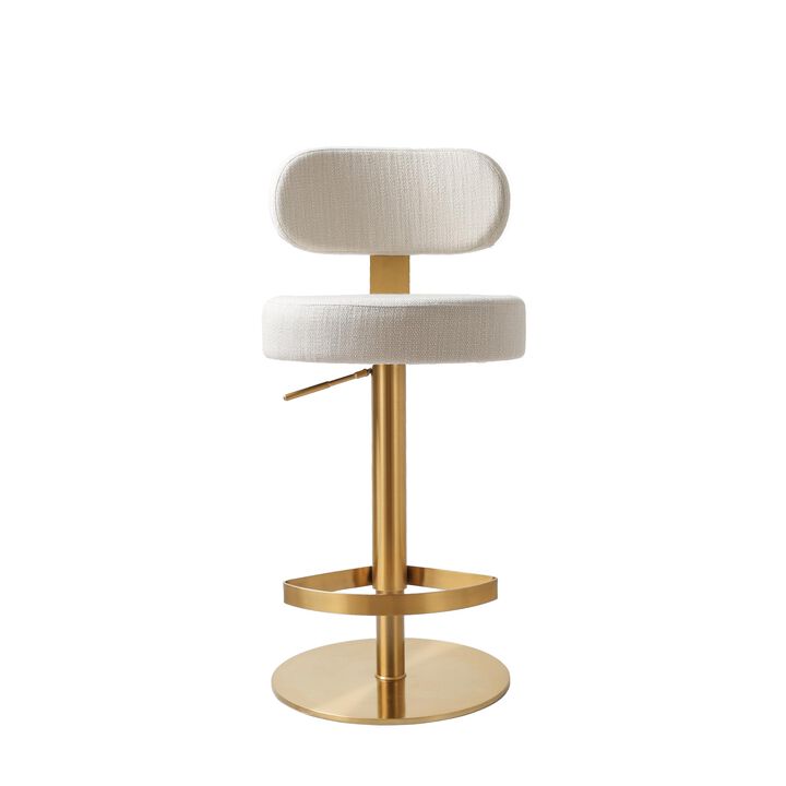 Tov Furniture Primrose Cream Textured Performance Fabric Adjustable Stool