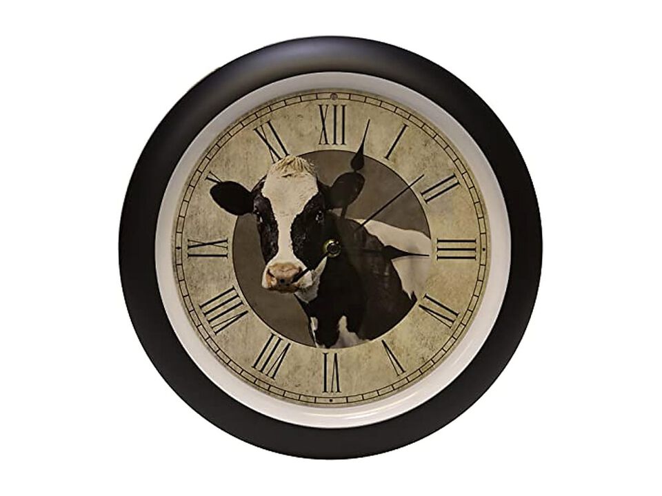 Cow Farmhouse Vintage Natural Brown Sound Wall Clock 13 Inch Home Decor