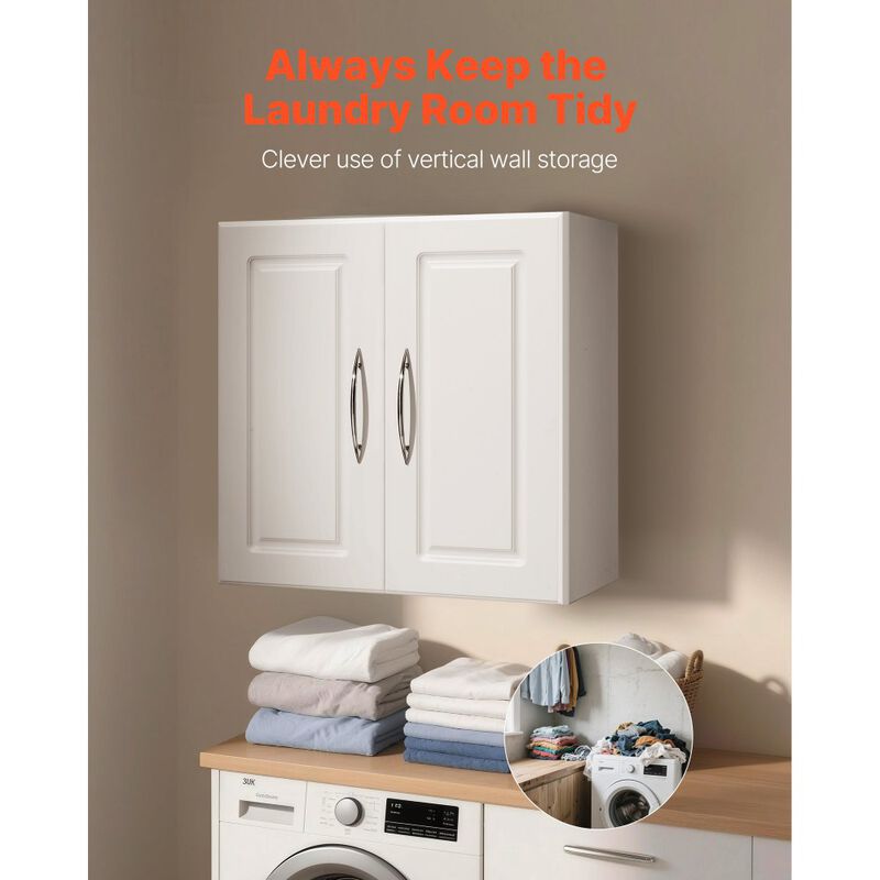 Laundry Room Wall Cabinet 2-Tier with Adjustable Shelf & Doors image number 5