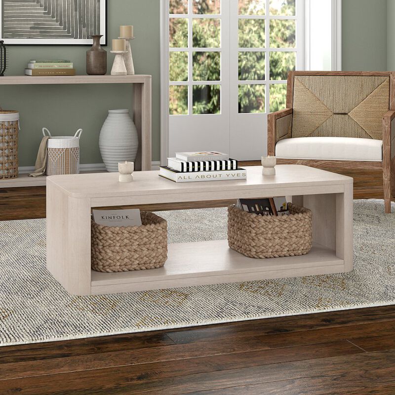 Hudson&Canal Kellan 47 Wide Rectangular Coffee Table in Alder White