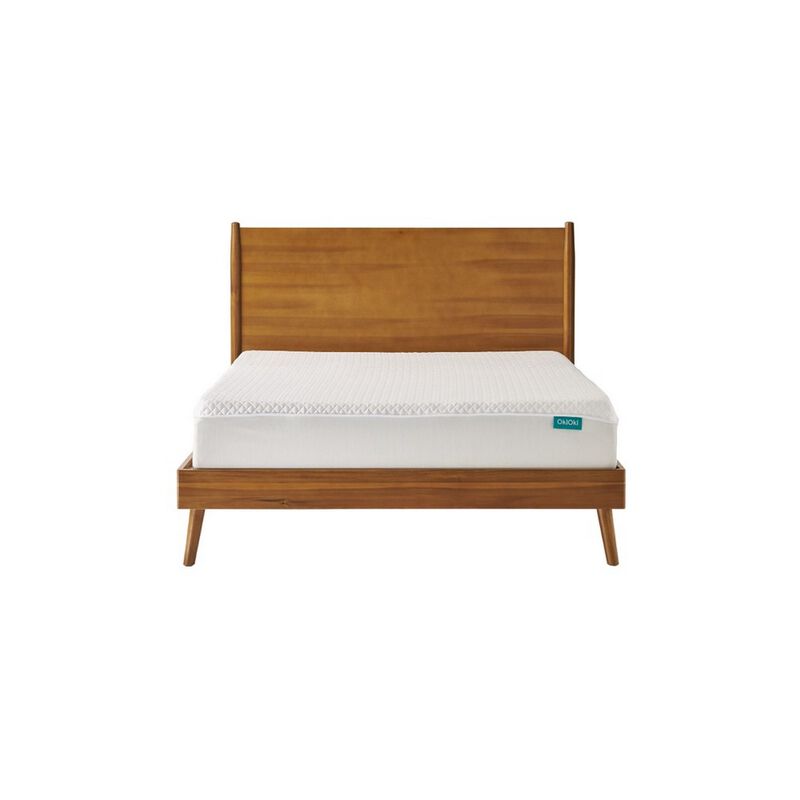 Ozzy King Size Bed with Slat Panel Design, Natural Acacia Wood Finish - Benzara