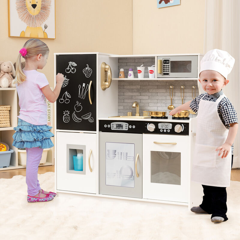 Wooden Toddler Play Kitchen Set with Accessories for Kids Ages 3&ndash;6