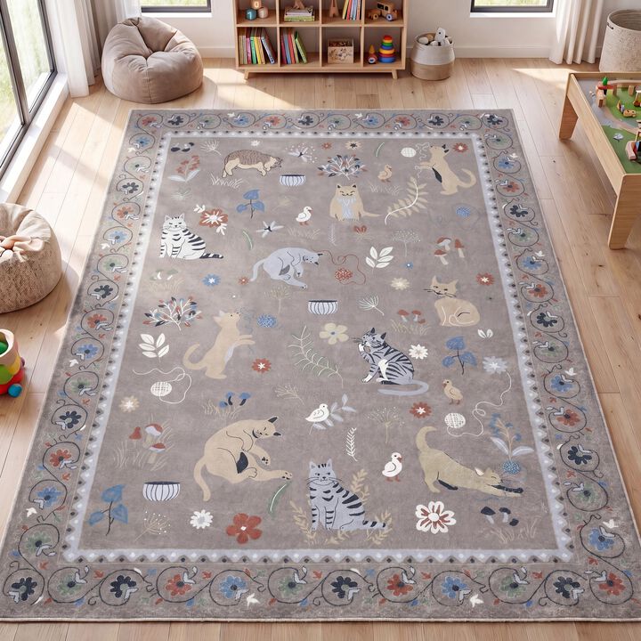 Catmosphere Festive Feline Floral Border Area Rug