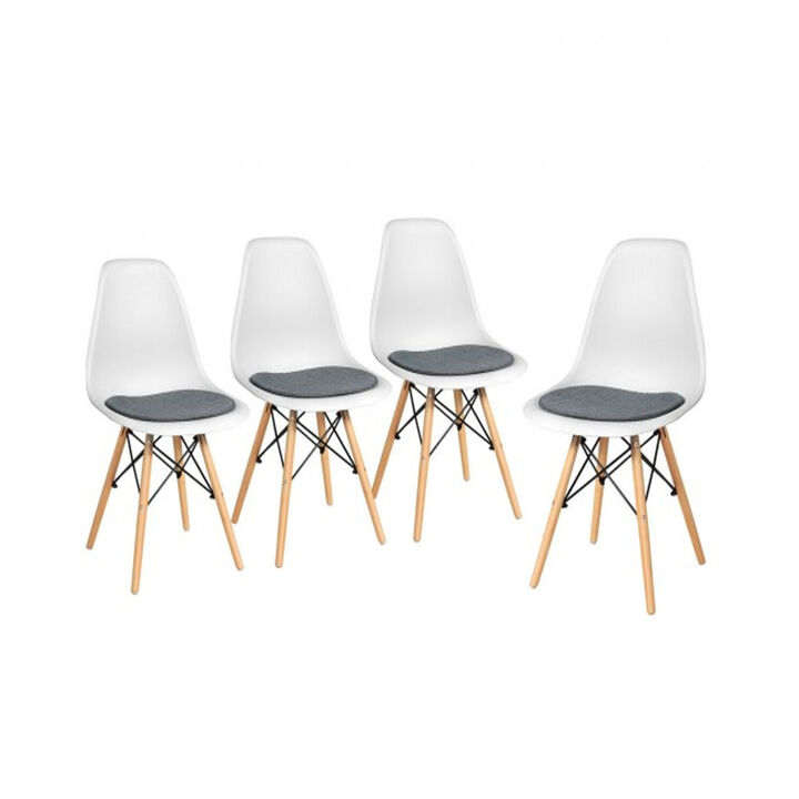 4 Pcs Modern Mid Century Armless Side Chair with Linen Cushion and Wood Legs