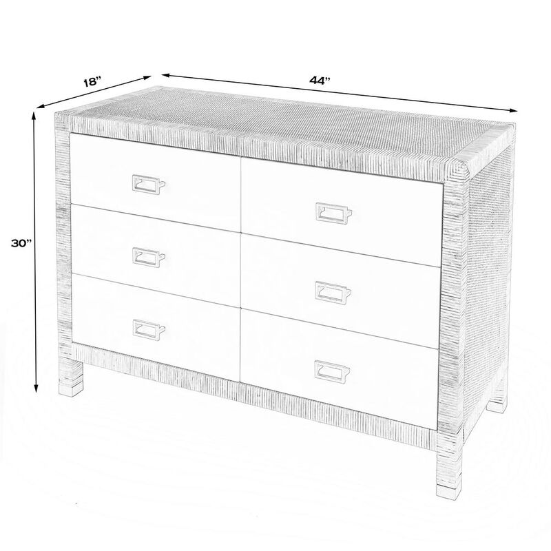 Butler Specialty Corfu 6 Drawer Natural Rattan Double Dresser, Natural and White image number 7