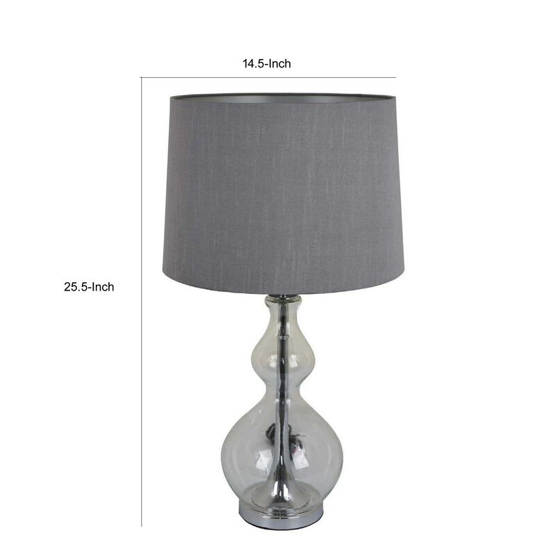 Muna 26 Inch Table Lamp, Cone Style Shade, Turned Glass Body, Transparent - Benzara