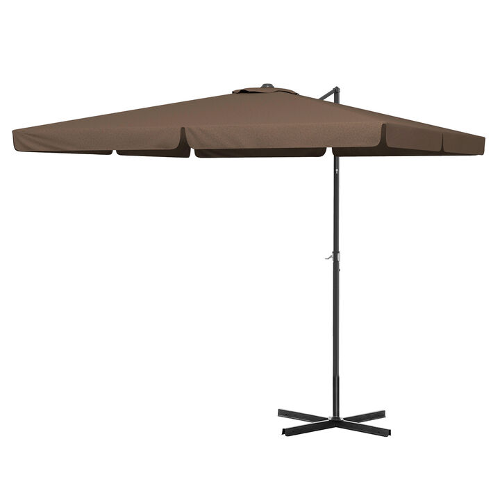 Outsunny 10' Cantilever Patio Umbrella, Square Offset Umbrella with Tilt, Crank, Cross Base, Aluminum Pole and Air Vent, Hanging Umbrella for Garden, Pool, Backyard, Tan