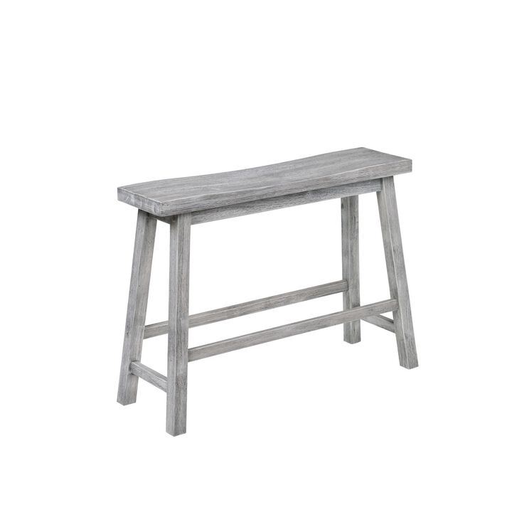 Saddle Design Wooden Bench with Grain Details, Gray - Benzara