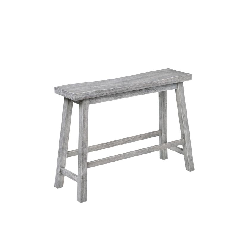 Saddle Design Wooden Bench with Grain Details, Gray - Benzara