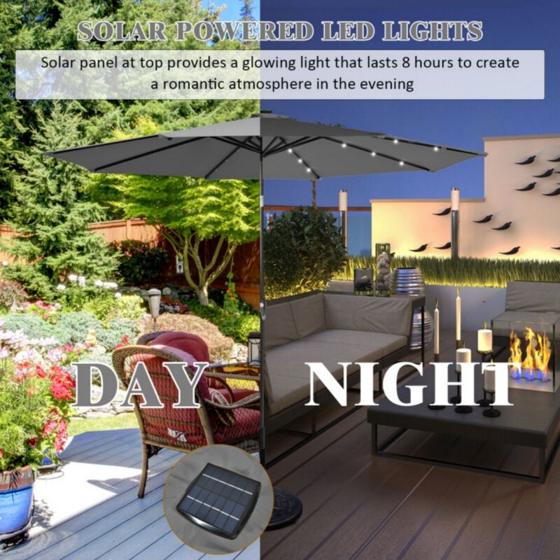 10 Feet Outdoor Patio Umbrella with Bright Solar LED Lights-Gray image number 6