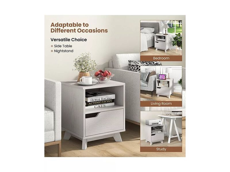 Nightstand Sofa Side End Table with Storage Shelf & Drawer Space-Saving. image number 4