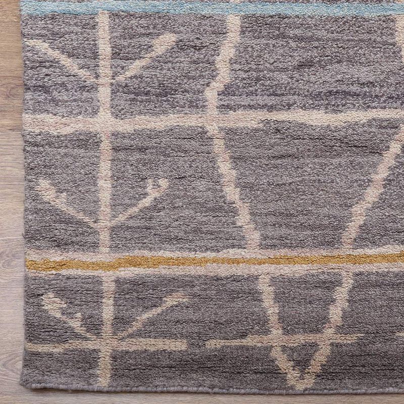 HAND KNOTTED WOOL Contemporary AREA RUGS  - 5'x8', Rectangle Shape, Brown Color, Contemporary Modern, Medium Pile Handmade Area Rugs for Living Room, Bed Room (N00906)