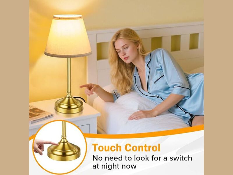 Gold Table Lamps Set of 2 Touch Control 3 Way Dimmable LED Bedside Lamps image number 1