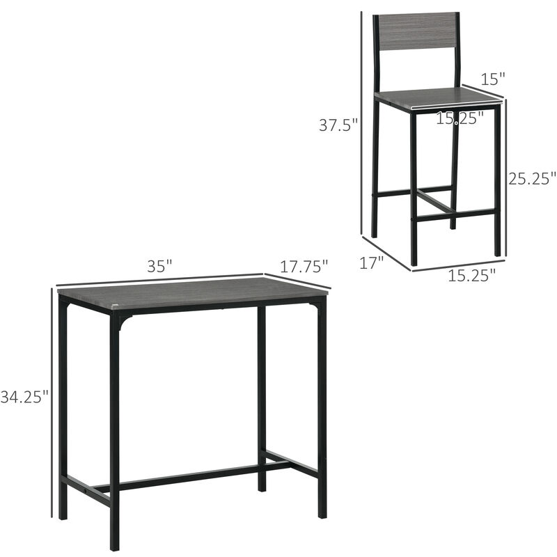 Hivvago Small Space Bar Table and Chair Set for 2 image number 2