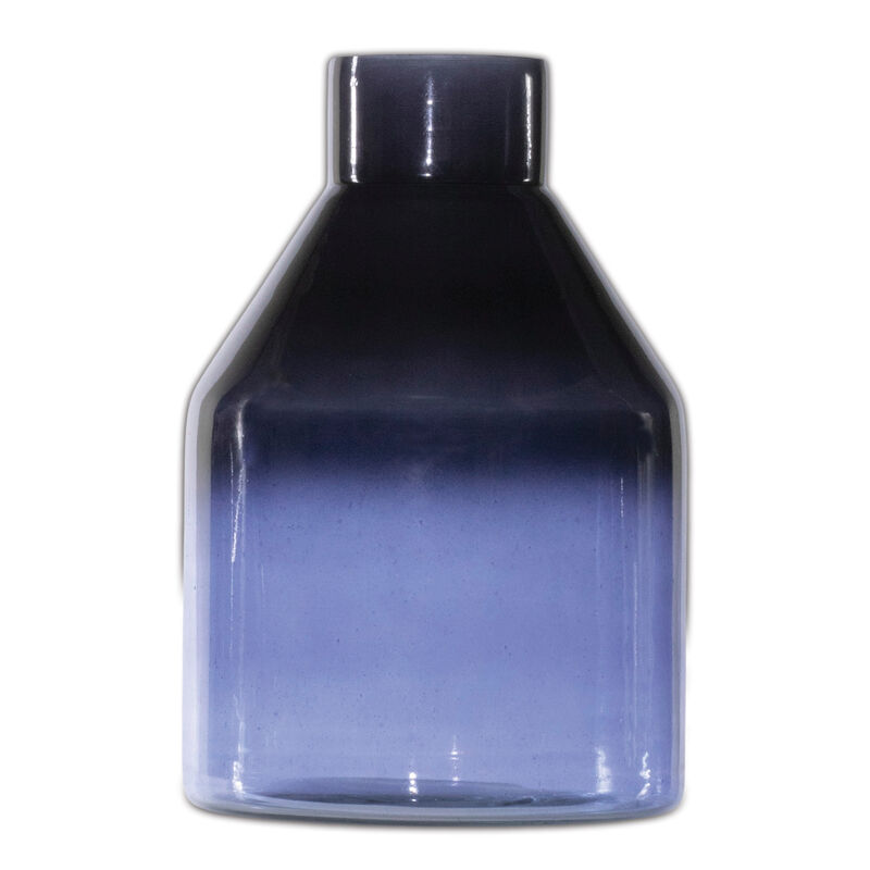 HomeRoots 7" Blue Ombre Glass Cylinder Table Vase image number 0