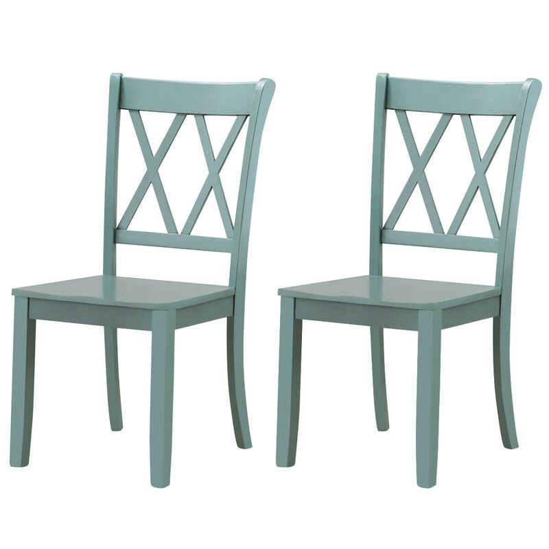 Set of 2 Cross Back Rubber Wood Dining Chairs