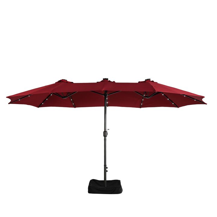 15 FT Patio Umbrella with Base Included Outdoor Patio Umbrella with Solar Lights Large Outdoor Double-sided Umbrella Market Table Umbrella Outdoor Umbrellas for Patio, Beige