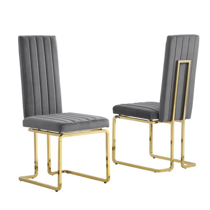 Dark grey velvet side chairs with gold color base - Set of 2